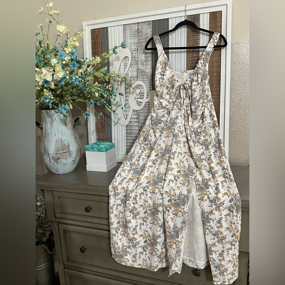 Abercrombie & Fitch Cinched Neck Slip Midi Dress XL  XLT Blue and White Floral